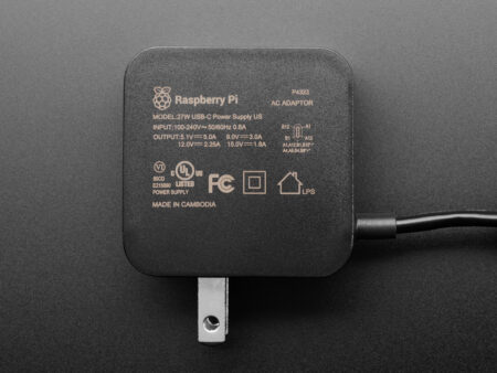 Official Raspberry Pi 5 27W USB-C Power Supply 5.1V 5A – US Type A Plug, Black