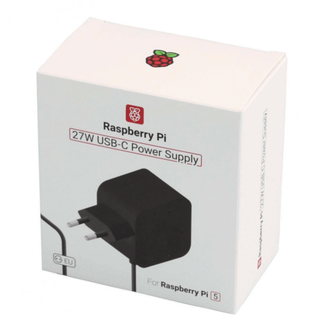 مزود طاقة Raspberry Pi 5 الأصلي USB-C بقدرة 27W – ‏5.1V 5A – فيشة EU Type C – أسود