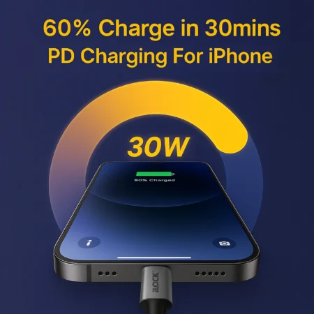 iLock 5090 USB-C to Lightning 30W Fast Charging Braided Cable 1m Black