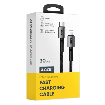 iLock 5090 USB-C to Lightning 30W Fast Charging Braided Cable 1m Black