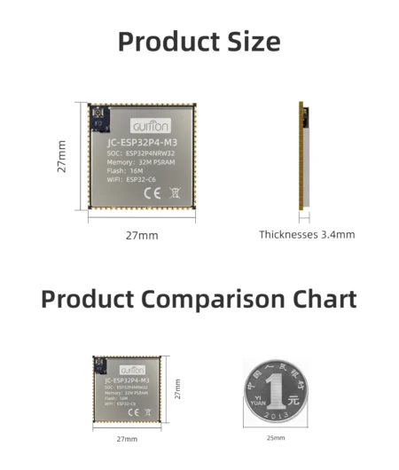 وحدة GUITION JC-ESP32P4-M3-C6 بمعالج ESP32-P4 وESP32-C6 وذاكرة PSRAM 32MB وFlash 16MB مع Wi-Fi 6 وBLE
