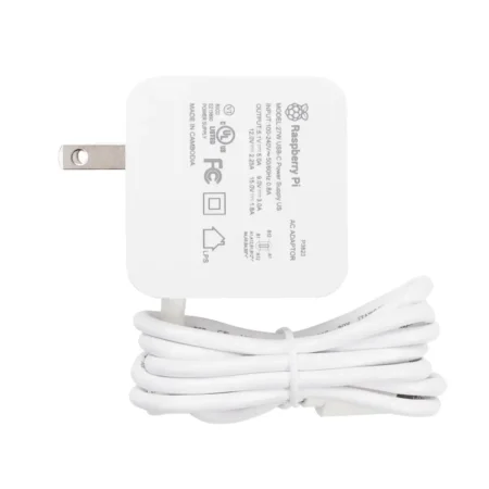 Official Raspberry Pi 5 27W USB-C Power Supply 5.1V 5A – US Type A Plug, White