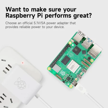 مزود طاقة Raspberry Pi 5 الأصلي USB-C بقدرة 27W – ‏5.1V 5A – فيشة EU Type C – أسود