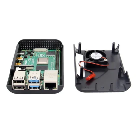 Raspberry Pi 4 Case – Compact Black ABS with Cooling Fan Slot