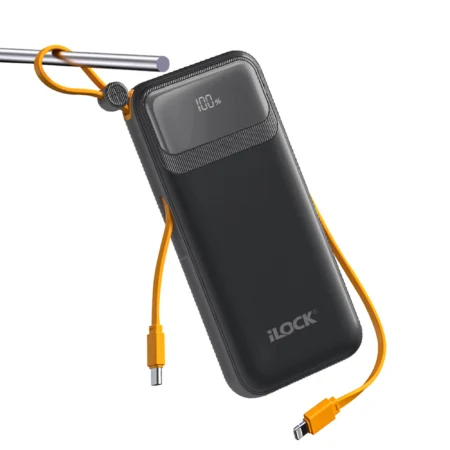 iLOCK 5098 10000mAh 4-Port Fast Charging Power Bank with Built-In Cables – Black