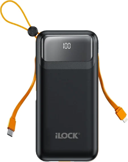 iLOCK 5098 10000mAh 4-Port Fast Charging Power Bank with Built-In Cables – Black