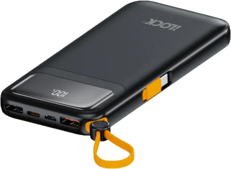 iLOCK 5098 10000mAh 4-Port Fast Charging Power Bank with Built-In Cables – Black