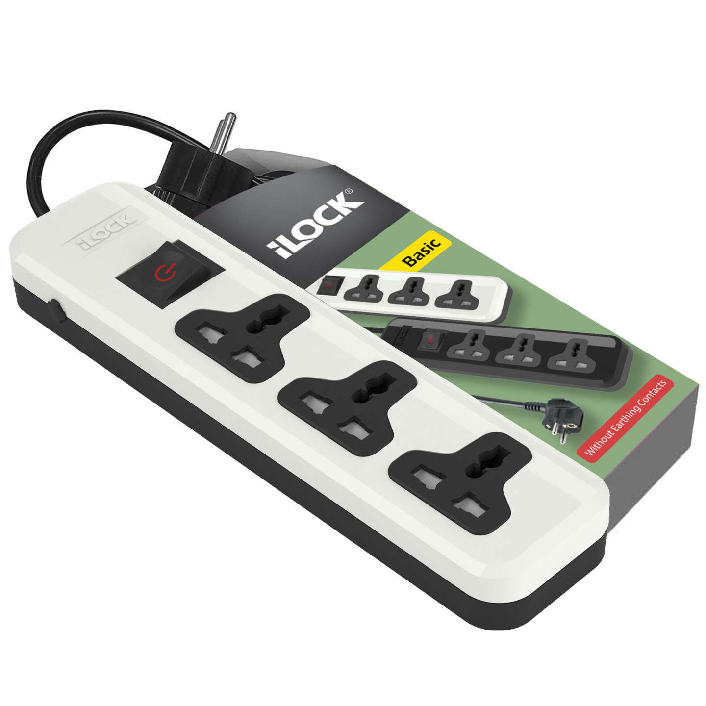 iLock Power Strip 5065 Basic 3 Universal Outlets 13A 250V 2860W 2m White