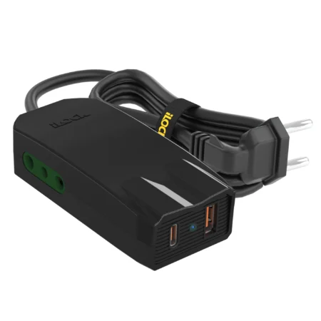 iLock 5120 Mini Power Strip 20W USB-C PD + USB-A QC 3.0, 2 Outlets, 10A 250V 2500W, 1.5m Black